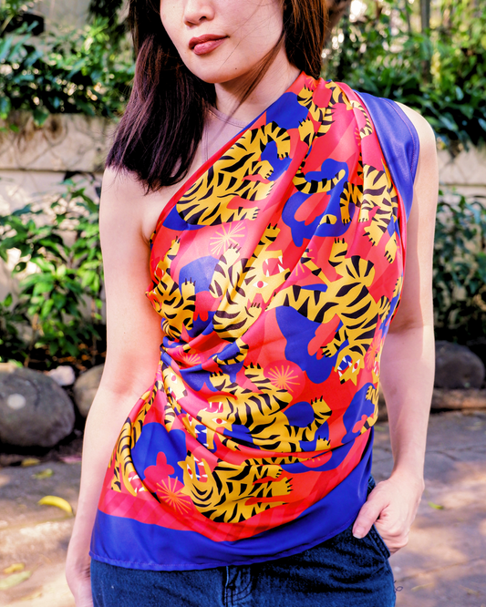 XL Silk Print Mix Scarf - TOUSLING TIGERS 🐅