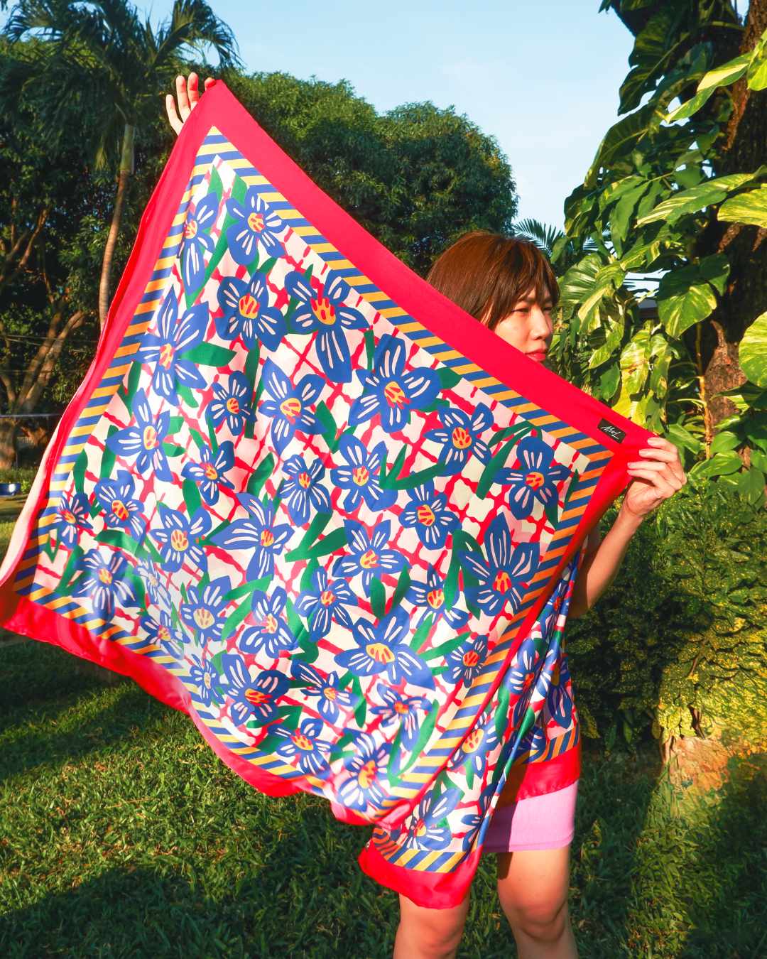 XL Silk Print Mix Scarf - PICNIC IN THE PARK 🪻